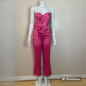 Hot pink strapless sweetheart neckline bow on side jumpsuit